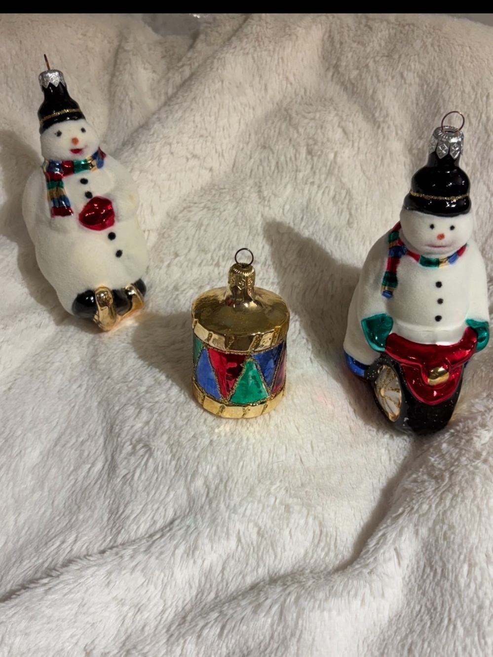 Vintage Blown Glass Christmas Ornaments Flocked Snowmen